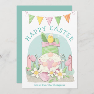 Cartes Pour Fêtes Annuelles Cute Gnome Bunny Chick Florals Turquoise Joyeux Pâ