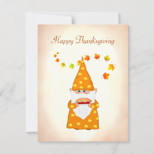 Cartes Pour Fêtes Annuelles Cute Gnome et feuilles d'automne Action de grâce