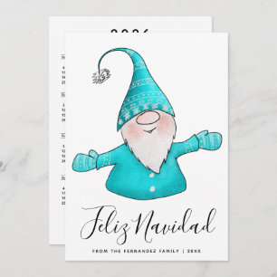 Cartes Pour Fêtes Annuelles Cute Gnome Turquoise Bleu Feliz Navidad Calendrier