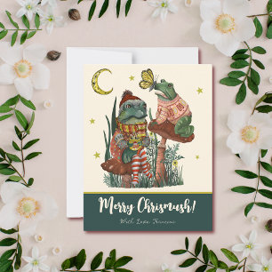 Cartes Pour Fêtes Annuelles Cute Green Mushroom Grenouille et crapaud Joyeux N