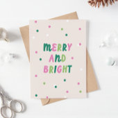 Cartes Pour Fêtes Annuelles Cute Green Pink Merry & Bright Confetti Christmas