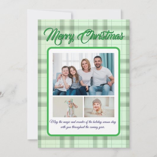 Cartes Pour Fêtes Annuelles Cute Green Plaid Portrait Photo Christmas (Devant)