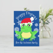 Cartes Pour Fêtes Annuelles Cute Grenouille verte Noël Père Noël Carton Bleu (Debout devant)