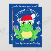 Cartes Pour Fêtes Annuelles Cute Grenouille verte Noël Père Noël Carton Bleu (Devant / Derrière)
