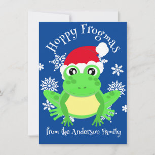 Cartes Pour Fêtes Annuelles Cute Grenouille verte Noël Père Noël Carton Bleu