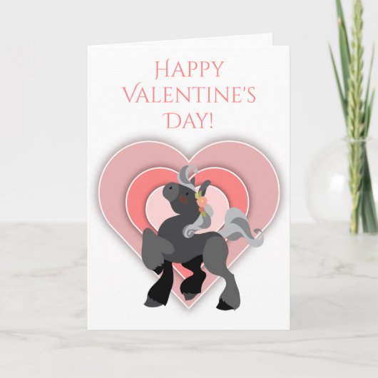 Cartes Pour Fêtes Annuelles Cute Grey Pony et Coeurs Cheval Saint Valentin (Devant)