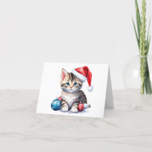 Cartes Pour Fêtes Annuelles Cute gris et blanc Père Noël Kitten BLANC