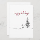 Cartes Pour Fêtes Annuelles Cute Hare and Tree Line Art Festive Christmas (Devant / Derrière)