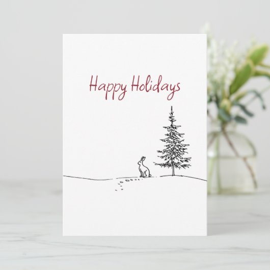 Cartes Pour Fêtes Annuelles Cute Hare and Tree Line Art Festive Christmas (Debout devant)