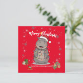 Cartes Pour Fêtes Annuelles Cute Hippo Christmas tree zoo safari Xmas plaid pa (Debout devant)
