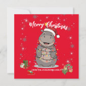 Cartes Pour Fêtes Annuelles Cute Hippo Christmas tree zoo safari Xmas plaid pa (Devant)