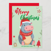 Cartes Pour Fêtes Annuelles Cute HIPPO père Noël Noël Nom de famille (Devant / Derrière)
