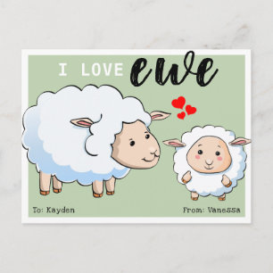 Cartes Pour Fêtes Annuelles Cute 'I Love Ewe' Kids