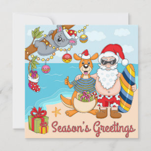 Cartes Pour Fêtes Annuelles Cute kangourou et ours de koala avec Père Noël