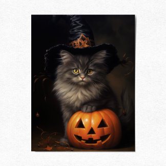 Cartes Pour Fêtes Annuelles Cute Kitten avec Citrouille, Halloween victorien