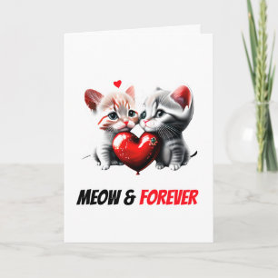 Cartes Pour Fêtes Annuelles Cute kitten couple miow et éternellement chat pun 
