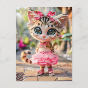Cartes Pour Fêtes Annuelles Cute Kitten en jupe rose