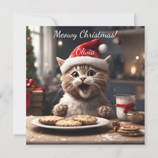 Cartes Pour Fêtes Annuelles Cute Kitten Funny Père Noël Chat Noël (Devant)