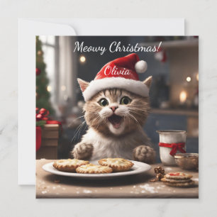 Cartes Pour Fêtes Annuelles Cute Kitten Funny Père Noël Chat Noël