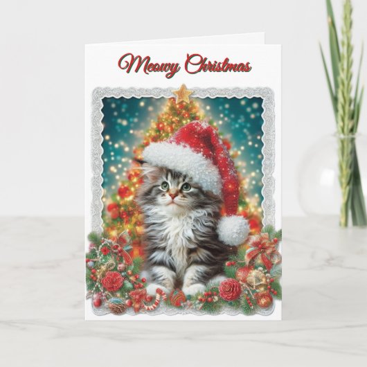 Cartes Pour Fêtes Annuelles Cute Kitten Meowy Christmas Holiday Card (Devant)