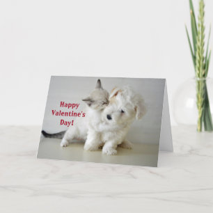 Cartes Pour Fêtes Annuelles Cute Kitten Puppy Valentine's Day Folded