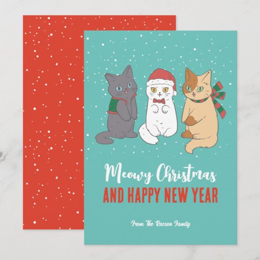 Cartes Pour Fêtes Annuelles Cute Kittens Chat Vacances d'hiver Meowy Noël (Devant / Derrière)