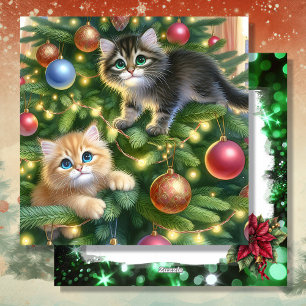 Cartes Pour Fêtes Annuelles Cute Kittens dans l'arbre de Noël Personnalisé