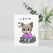 Cartes Pour Fêtes Annuelles Cute Kitty Chat et Papillon (Debout devant)