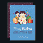 Cartes Pour Fêtes Annuelles Cute Kitty Chat Vacances d'hiver Meowy Noël<br><div class="desc">Caricature d'animal mignonne avec des puns drôles pour votre fête de vacances. Joyeux Noël et Bonne Année. Vous pouvez customiser le texte et la couleur arrière - plan pour convenir à votre occasion. Idéal pour les enfants et les enfants qui aiment les animaux.</div>