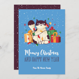 Cartes Pour Fêtes Annuelles Cute Kitty Chat Vacances d'hiver Meowy Noël
