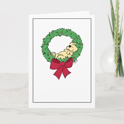 Cartes Pour Fêtes Annuelles Cute Lab Puppy Wreath Modern Blu (Devant)