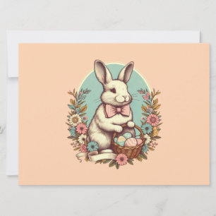 Cartes Pour Fêtes Annuelles Cute, lapin de Pâques vintage/oeuf/panier