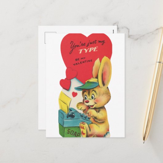 Cartes Pour Fêtes Annuelles Cute lapin Valentine vintage (Devant/Arrière en situation)