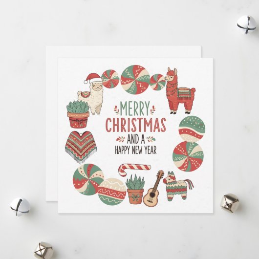 Cartes Pour Fêtes Annuelles Cute Llama and Poncho Andean Christmas Card (Devant/Arrière en situation)