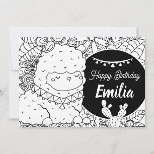 Cartes Pour Fêtes Annuelles Cute Llama Enfants Anniversaire Floral Coloriage