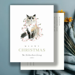 Cartes Pour Fêtes Annuelles Cute Meowy Feux de Noël Chat Logo d'entreprise