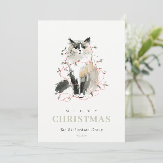 Cartes Pour Fêtes Annuelles Cute Meowy Noël Light Chat Logo d'entreprise (Debout devant)