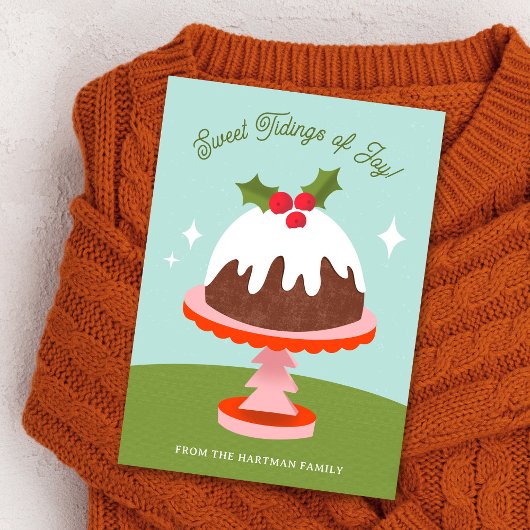Cartes Pour Fêtes Annuelles Cute Mi-siècle Rétro Plum Pudding Gâteau Noël