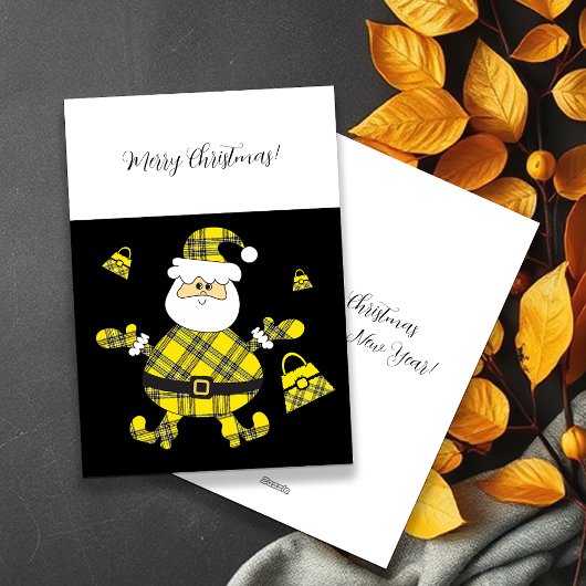 Cartes Pour Fêtes Annuelles Cute Mode Tartan Jaune Père Noël Avec Purge