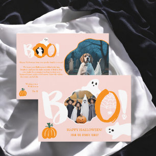 Cartes Pour Fêtes Annuelles Cute Modern rose Boo fantômes 2 photos Halloween