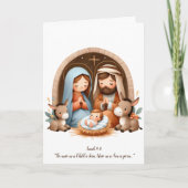 Cartes Pour Fêtes Annuelles Cute Nativité Scène Isaïe 9:6 Bible Verse (Devant)