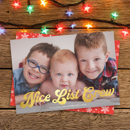 Cartes Pour Fêtes Annuelles Cute Nice Liste Crew Noël Photo Faux Gold