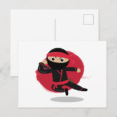 Cartes Pour Fêtes Annuelles Cute Ninja Warrior Black & Red Kids (Devant / Derrière)
