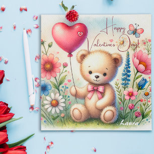 Cartes Pour Fêtes Annuelles Cute ours Valentine Teddy en Fleur sauvage