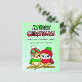 Cartes Pour Fêtes Annuelles Cute Owl Couple bouddin sur la Branche Noël (Debout devant)