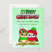 Cartes Pour Fêtes Annuelles Cute Owl Couple bouddin sur la Branche Noël (Devant / Derrière)