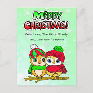 Cartes Pour Fêtes Annuelles Cute Owl Couple bouddin sur la branche Noël