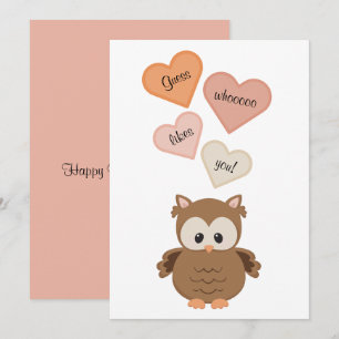 Cartes Pour Fêtes Annuelles Cute Owl Guess qui vous aime ! Saint-Valentin