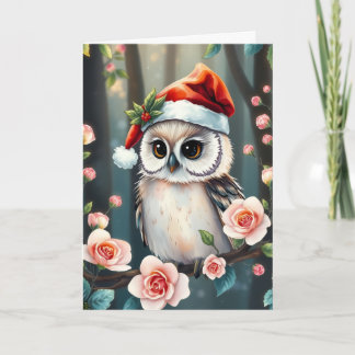 Cartes Pour Fêtes Annuelles Cute owl in Christmas hat Christmas card