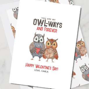 Cartes Pour Fêtes Annuelles Cute Owl Toujours et pour toujours Saint Valentin